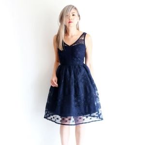 Navy blue vintage style lacy dress
